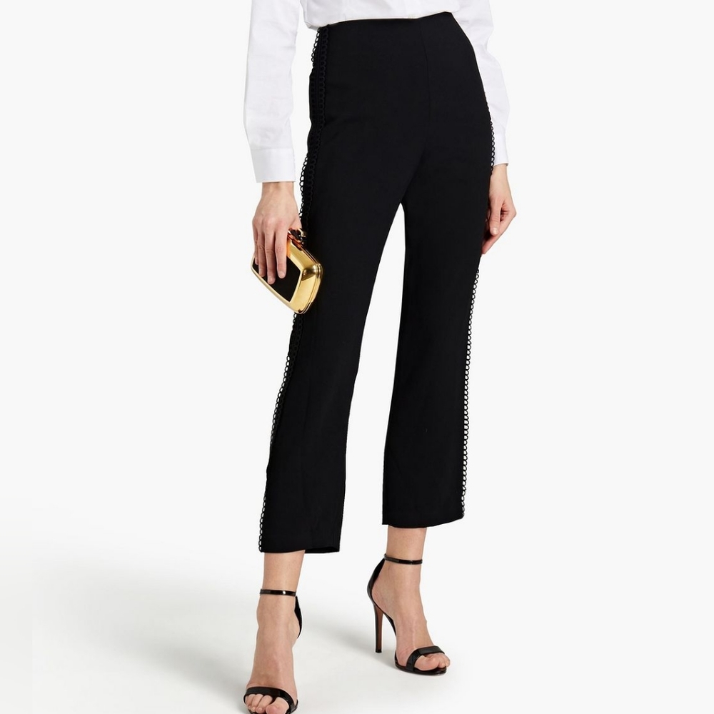 MONIQUE LHUILLIER NWT Guipure Lace trimmed Crepe Slim Leg Trouser Pant